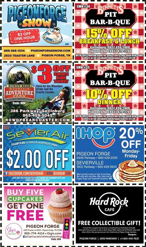 The Smoky Mountain Coupon Book offers coupons for many attractions, restaurants, and other businesses in Sevierville, Pigeon Forge, Gatlinburg, and the surrounding areas such as the Great Smoky Mountains National Park. . Gatlinburg coupon book 2023